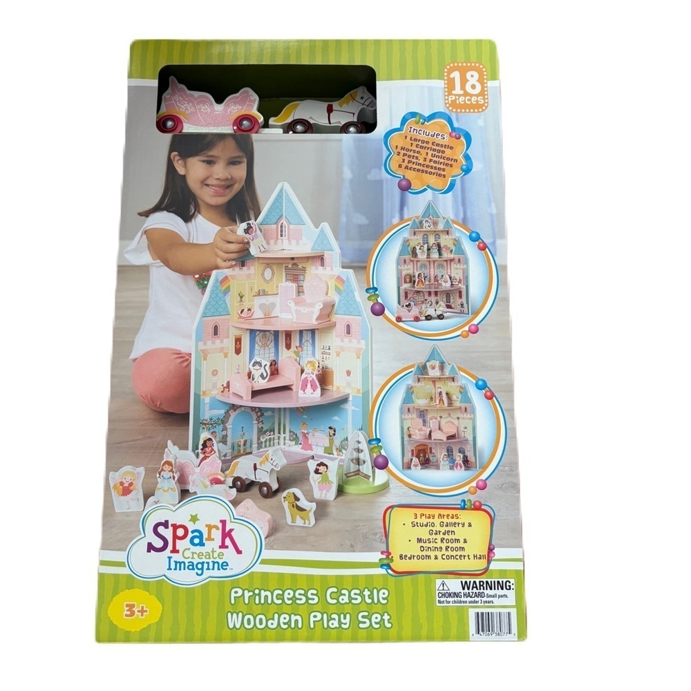 Spark Create Imagine Princess Castle Playset Carriage Wooden Toy NEW
